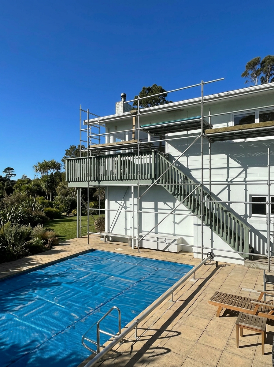 Scaffold installed beside a swimming pool